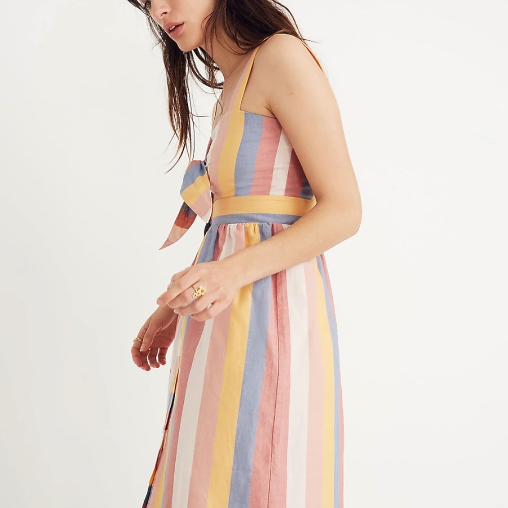 Madewell Striped Tie Front Dress - Picture 2 of 7